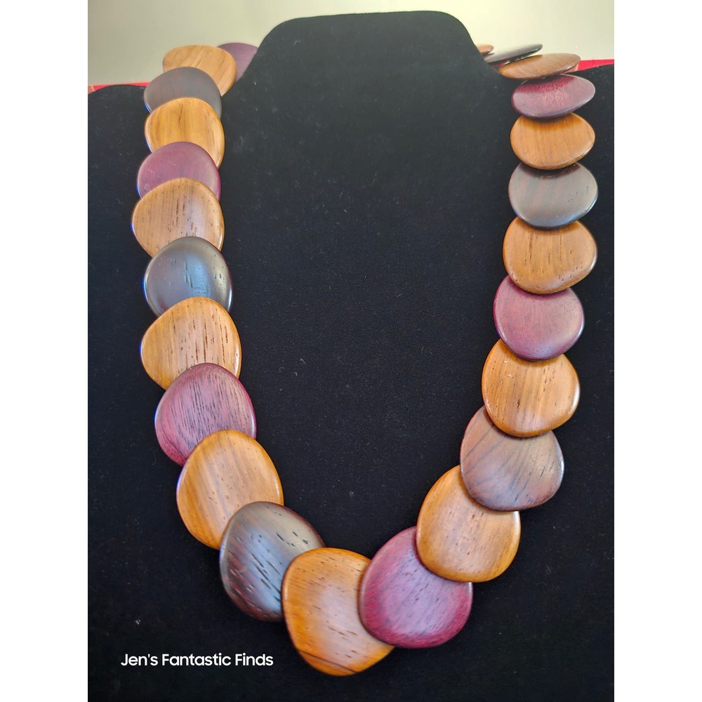 Vintage Tricolor Wooden Bead Necklace 24-26"